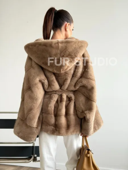 Норка пастель с капюшоном - летучая мышь - фото 8