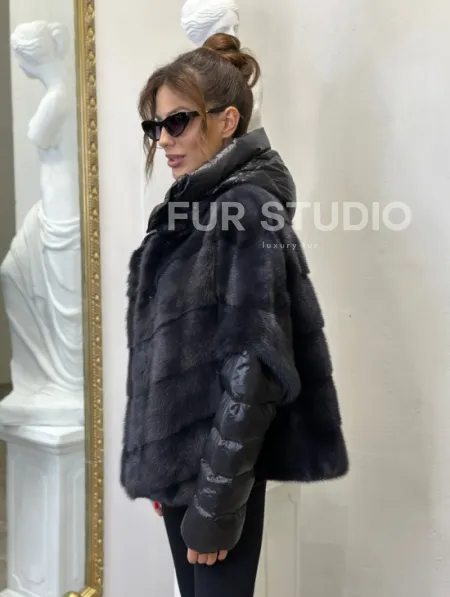 Пуховик /жилет норковый 2в1 - графит - фото 3