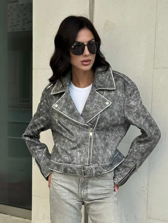 Кожаная укороченная косуха из натуральной кожи 