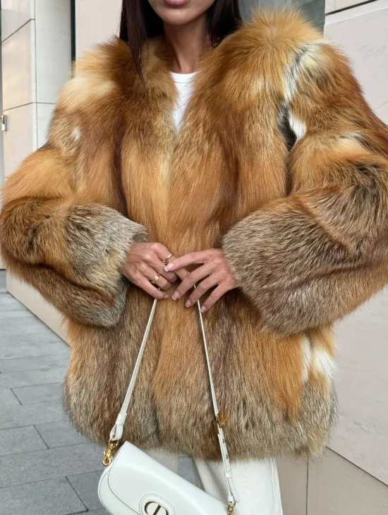 Шуба из меха огненной лисы Vintage style, цельные пластины - фото 2
