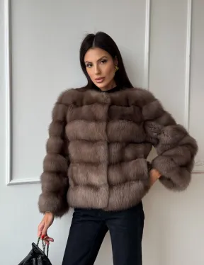 Шуба из меха куницы Truffle с воротником шанель - фото 12