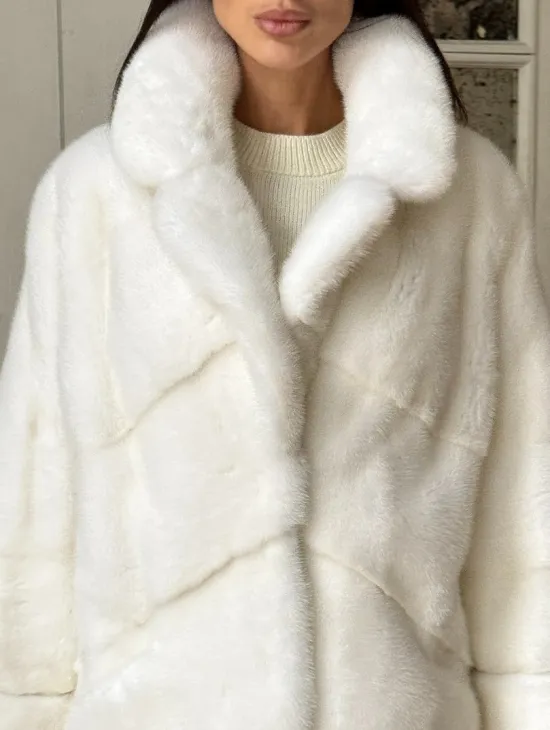 Эксклюзивная белая норковая шуба NAFA LUX английский воротник - фото 2
