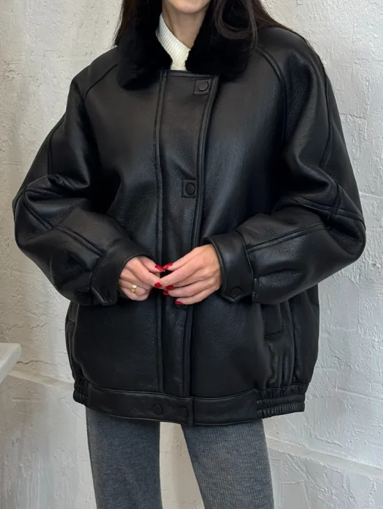 Кожаная дубленка из овчины женская, зима - 2025 