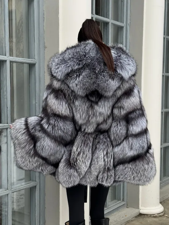Шуба - пончо из чернобурки с капюшоном - фото 11