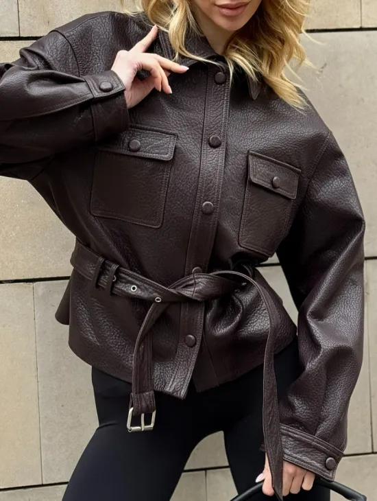 Стильная куртка - рубашка из натуральной кожи Joomba средней длины - фото 2