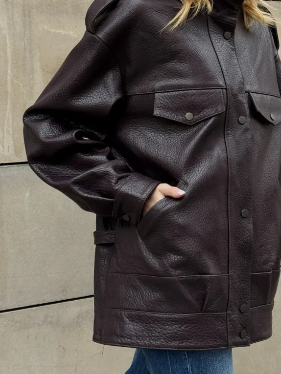 Кутка - бомбер оверсайз из натуральной кожи в стиле Y2K - фото 1