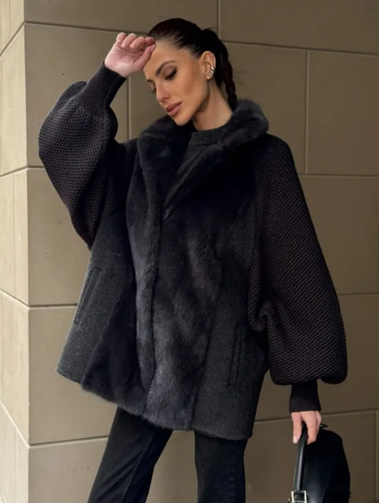 Шерстяная женская куртка с отделкой из меха норки - фото 7