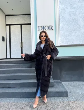 Длинная норковая шуба в цвете графит - фото 4