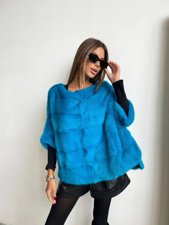 Свитер из меха норки в цвете лагуна - фото 0