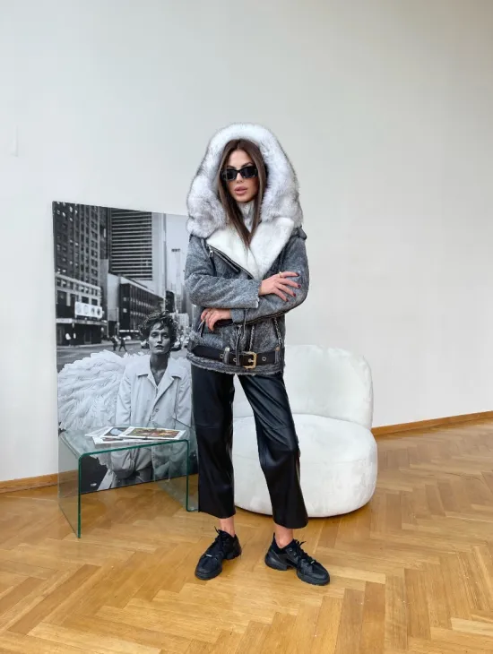 Авиатор с капюшоном из винтажной кожи - фото 3