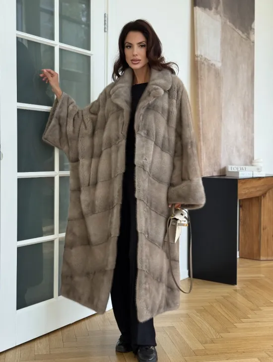 Серо-голубая норковая шуба - фото 7