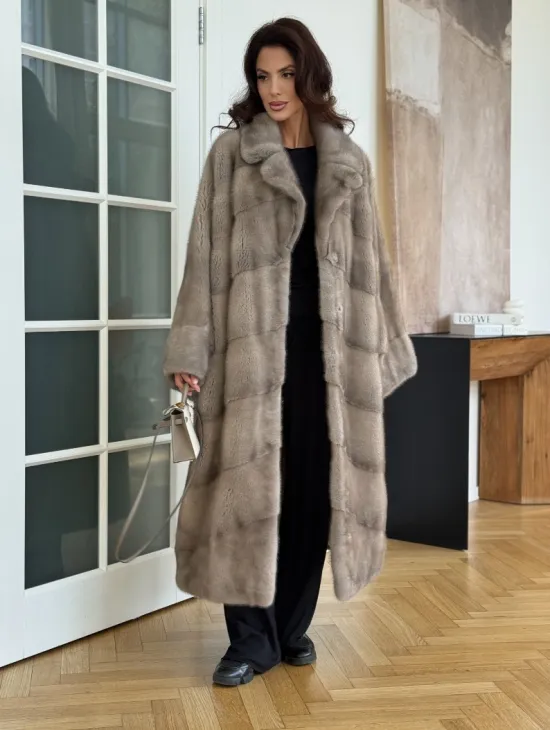 Серо-голубая норковая шуба - фото 2