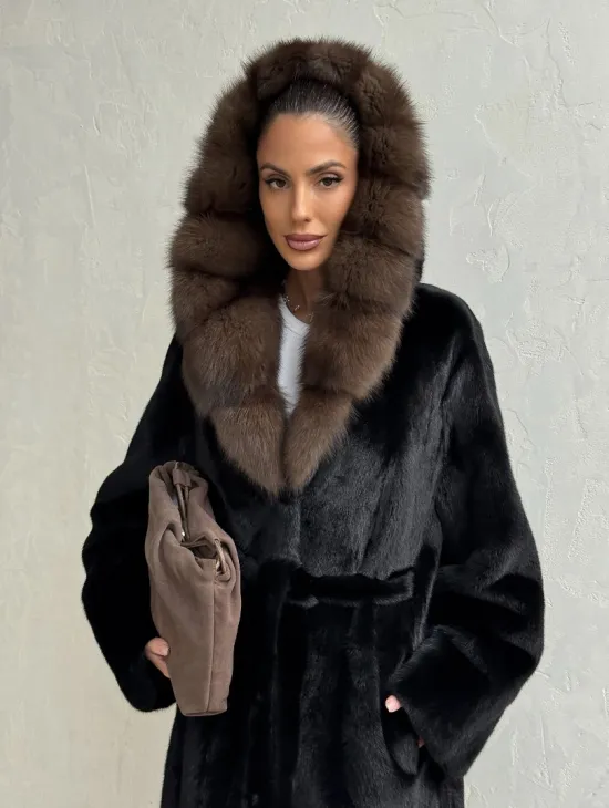 Норка кимоно BLACKGLAMA С капюшоном - фото 10