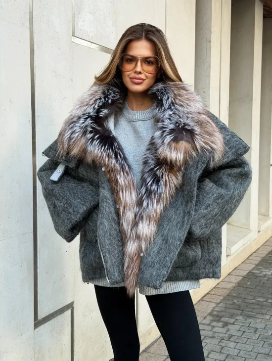 Шерстяная куртка - пуховик с мехом лисы - фото 6