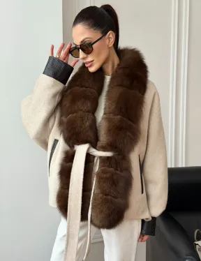 Женское шерстяное полупальто с мехом - фото 7