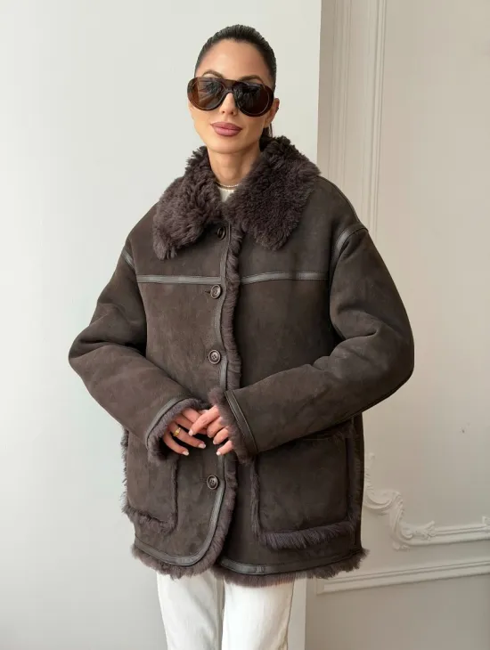 Двухсторонняя дубленка - мех тиградо - фото 11