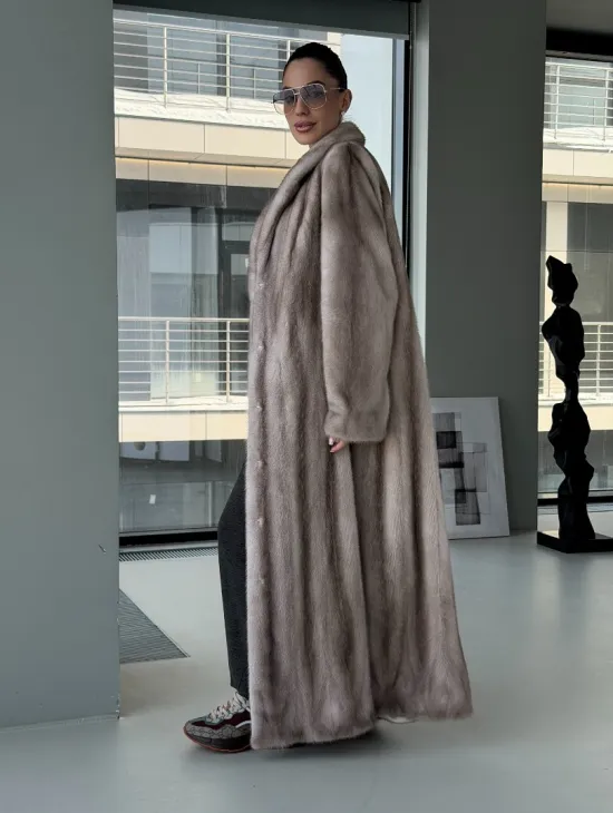 Натуральная шуба из меха норки - воротник шаль - фото 11