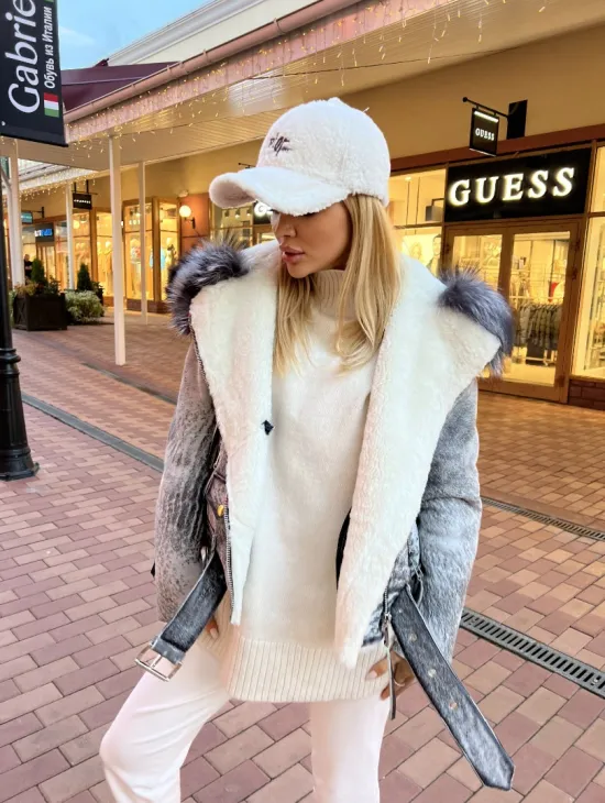 Авиатор из винтажной кожи с меховым капюшоном - фото 1