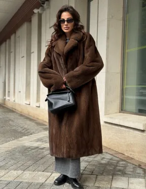 Шуба из меха норки в натуральном цвете под соболь - фото 3