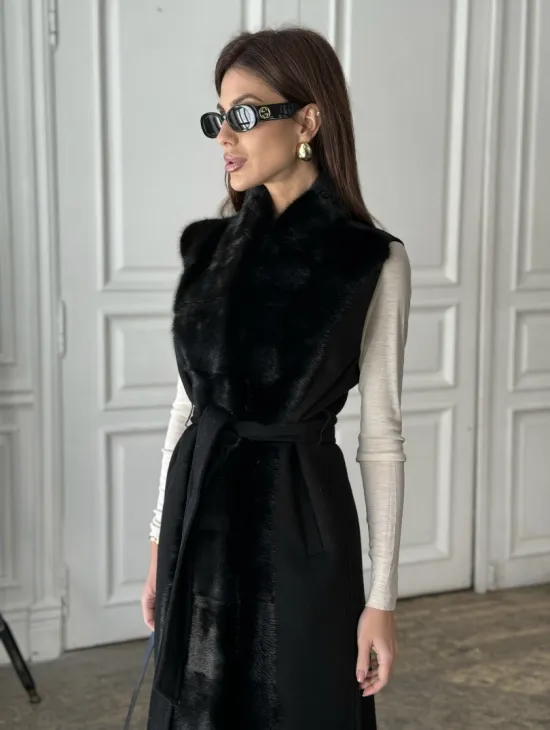 Стильное кашемировое пальто с мехом норки - фото 1