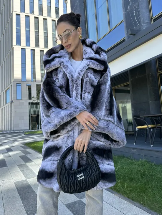 Шуба из кролика рекса - цвет шиншилла - фото 4