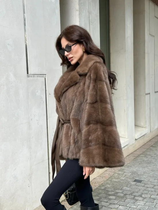 Шуба норковая автоледи - цвет соболь - фото 5